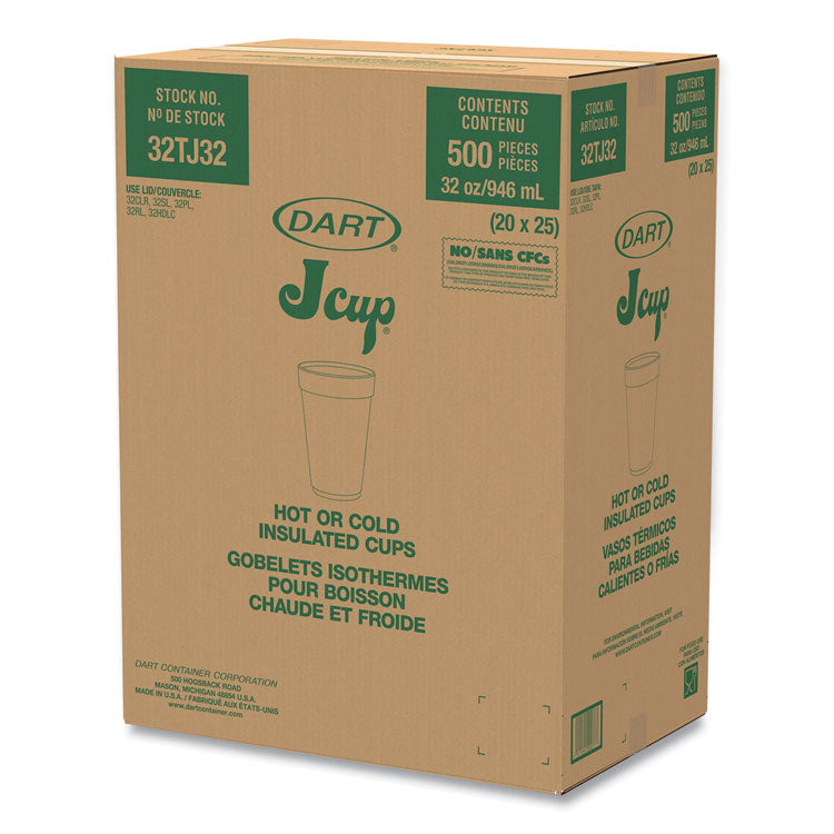 Foam Drink Cups, 32 oz., White, 25/Bag, 20 Bags/Carton