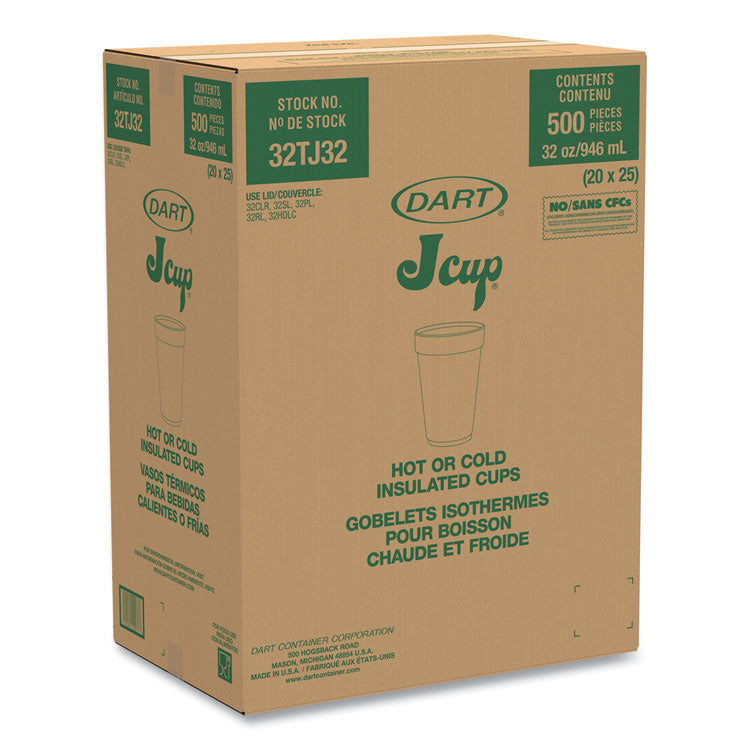 Foam Drink Cups, 32 oz., White, 25/Bag, 20 Bags/Carton
