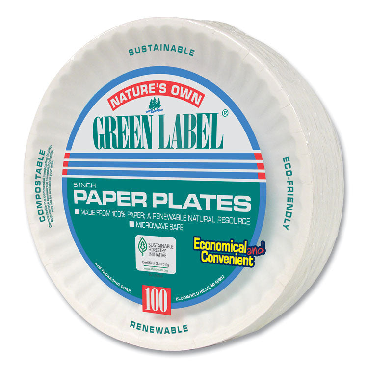 White Paper Plates, 6" dia, 100/Pack, 10 Packs/Carton