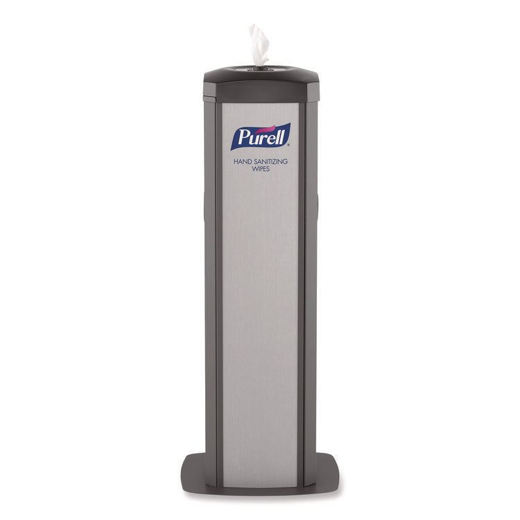 DS360 High Capacity Hand Sanitizing Wipes Station, 17 x 17.25 x 44.25, Black/Silver