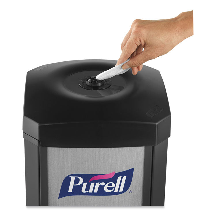 DS360 High Capacity Hand Sanitizing Wipes Station, 17 x 17.25 x 44.25, Black/Silver