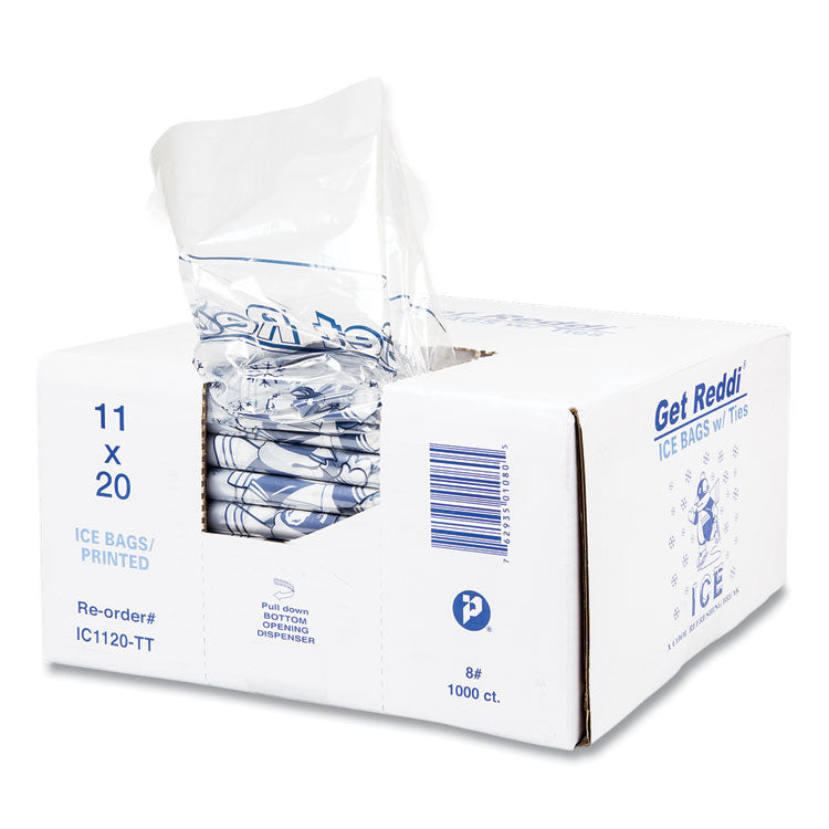 Ice Bags with Twist-Ties, Ice: Penguin Icon Labeling, 8 lb Capacity, 1.5 mil, 11" x 20", Clear, 1,000/Carton