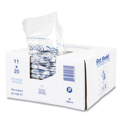 Ice Bags with Twist-Ties, Ice: Penguin Icon Labeling, 8 lb Capacity, 1.5 mil, 11" x 20", Clear, 1,000/Carton