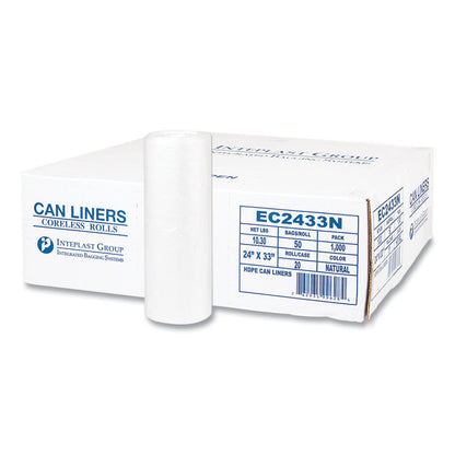 High-Density Commercial Can Liners, 16 gal, 5 mic, 24" x 33", Natural, Perforated Roll, 50 Bags/Roll, 20 Rolls/Carton