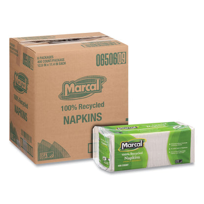 100% Recycled Luncheon Napkins, 1 Ply, 11.4 x 12.5, White, 400/Pack, 6 Packs/Carton