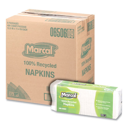 100% Recycled Luncheon Napkins, 1 Ply, 11.4 x 12.5, White, 400/Pack, 6 Packs/Carton