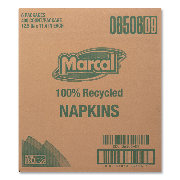 100% Recycled Luncheon Napkins, 1 Ply, 11.4 x 12.5, White, 400/Pack, 6 Packs/Carton