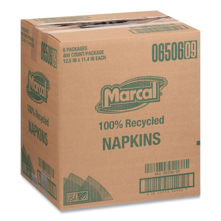 100% Recycled Luncheon Napkins, 1 Ply, 11.4 x 12.5, White, 400/Pack, 6 Packs/Carton