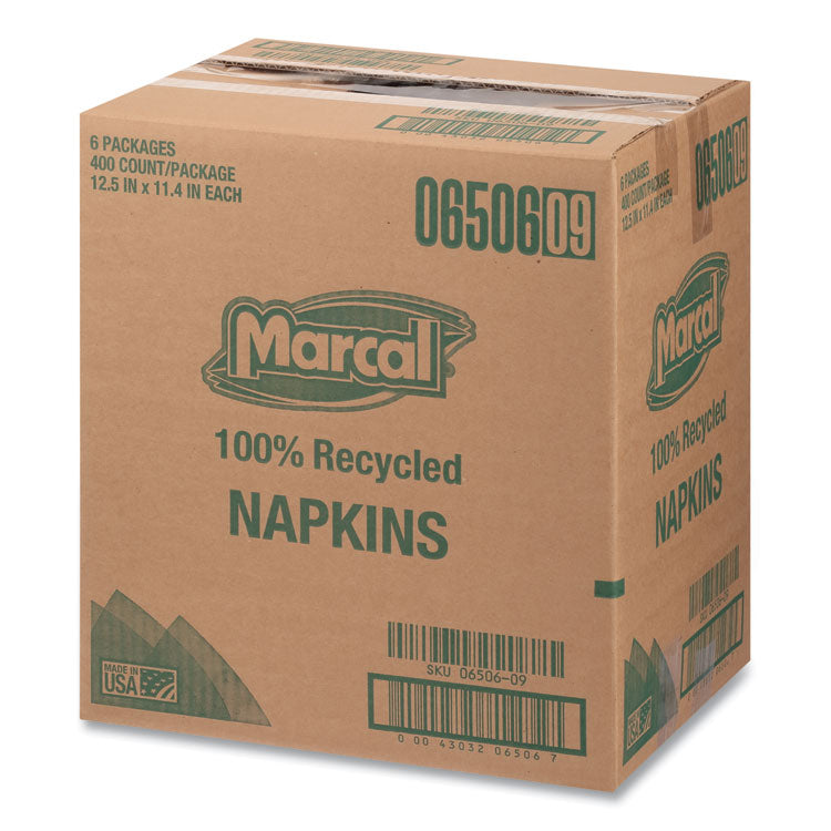 100% Recycled Luncheon Napkins, 1 Ply, 11.4 x 12.5, White, 400/Pack, 6 Packs/Carton