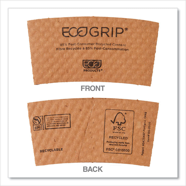 EcoGrip Recycled Content Hot Cup Sleeve, Fits 12, 16, 20, 24 oz Cups, Kraft, 1,300/Carton