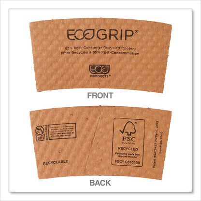 EcoGrip Recycled Content Hot Cup Sleeve, Fits 12, 16, 20, 24 oz Cups, Kraft, 1,300/Carton