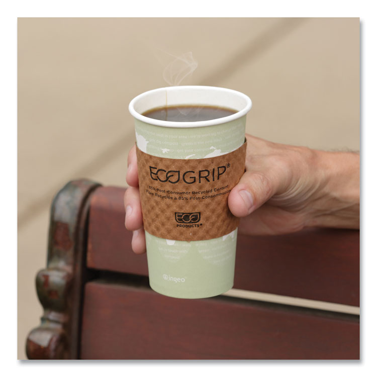 EcoGrip Recycled Content Hot Cup Sleeve, Fits 12, 16, 20, 24 oz Cups, Kraft, 1,300/Carton