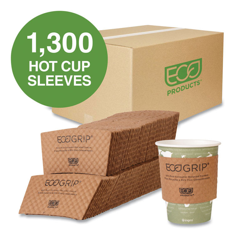EcoGrip Recycled Content Hot Cup Sleeve, Fits 12, 16, 20, 24 oz Cups, Kraft, 1,300/Carton