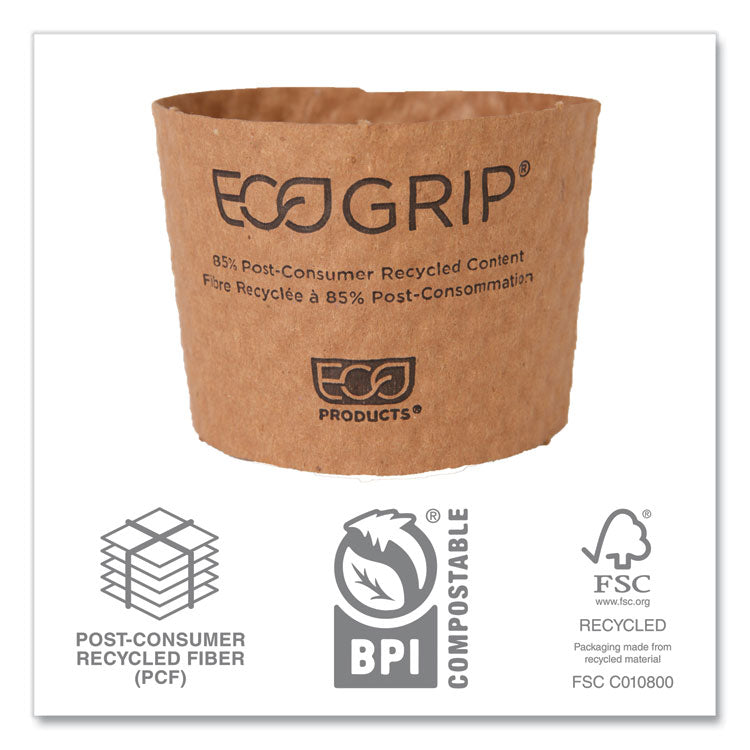 EcoGrip Recycled Content Hot Cup Sleeve, Fits 12, 16, 20, 24 oz Cups, Kraft, 1,300/Carton