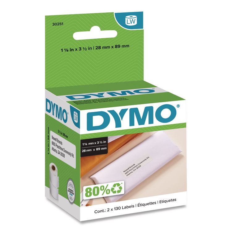 LabelWriter Address Labels, 1.12" x 3.5", White, 130 Labels/Roll, 2 Rolls/Pack