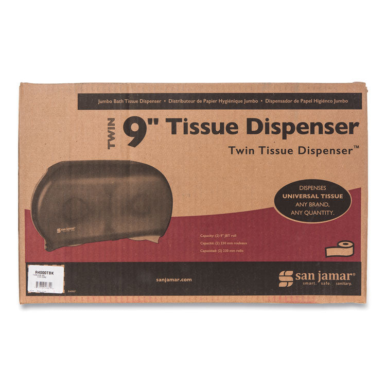 Twin 9" Jumbo BathTissue Dispenser, Classic, 19 x 5.25 x 12, Transparent Black Pearl
