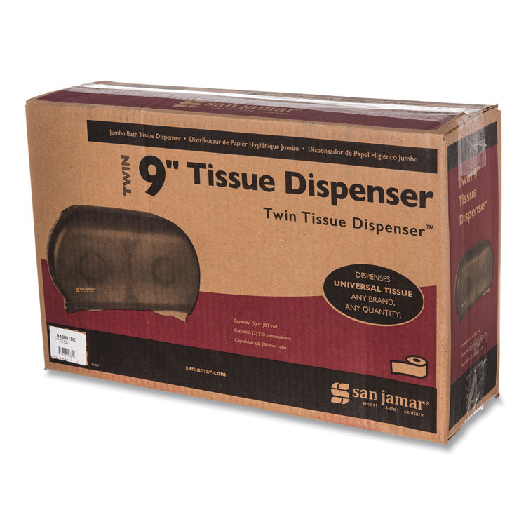 Twin 9" Jumbo BathTissue Dispenser, Classic, 19 x 5.25 x 12, Transparent Black Pearl