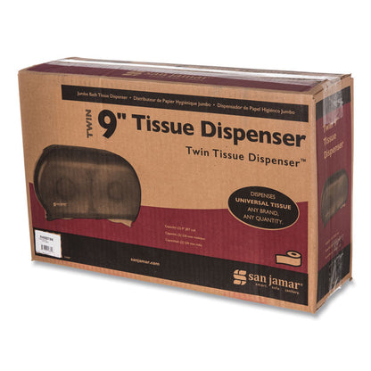 Twin 9" Jumbo BathTissue Dispenser, Classic, 19 x 5.25 x 12, Transparent Black Pearl