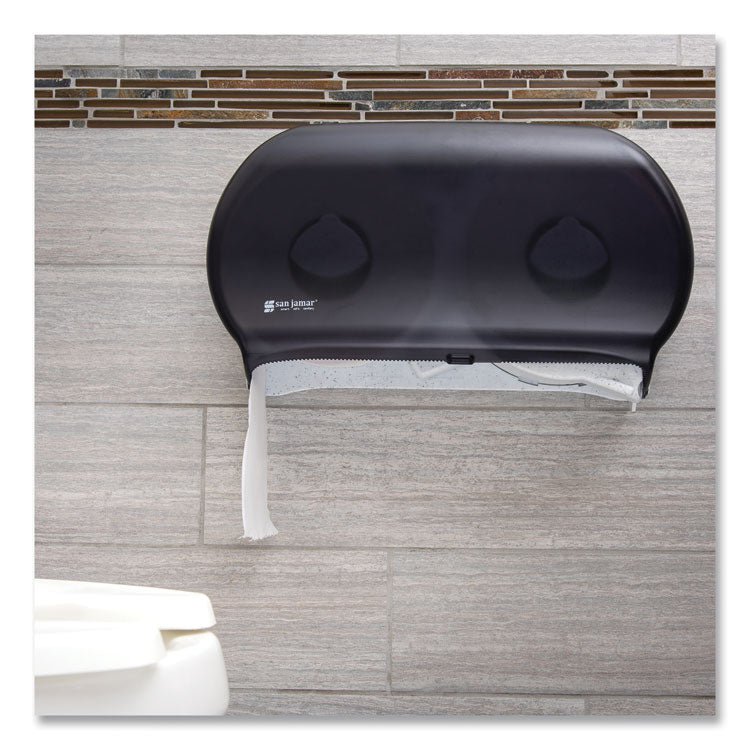 Twin 9" Jumbo BathTissue Dispenser, Classic, 19 x 5.25 x 12, Transparent Black Pearl