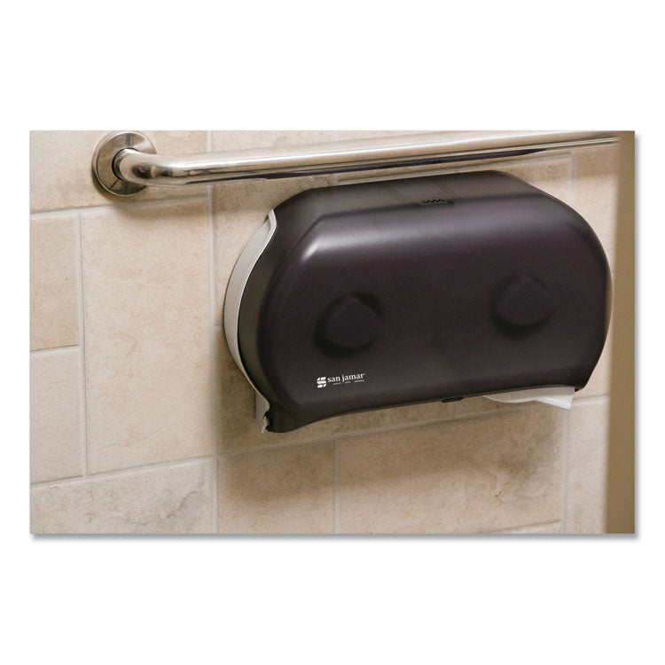 Twin 9" Jumbo BathTissue Dispenser, Classic, 19 x 5.25 x 12, Transparent Black Pearl