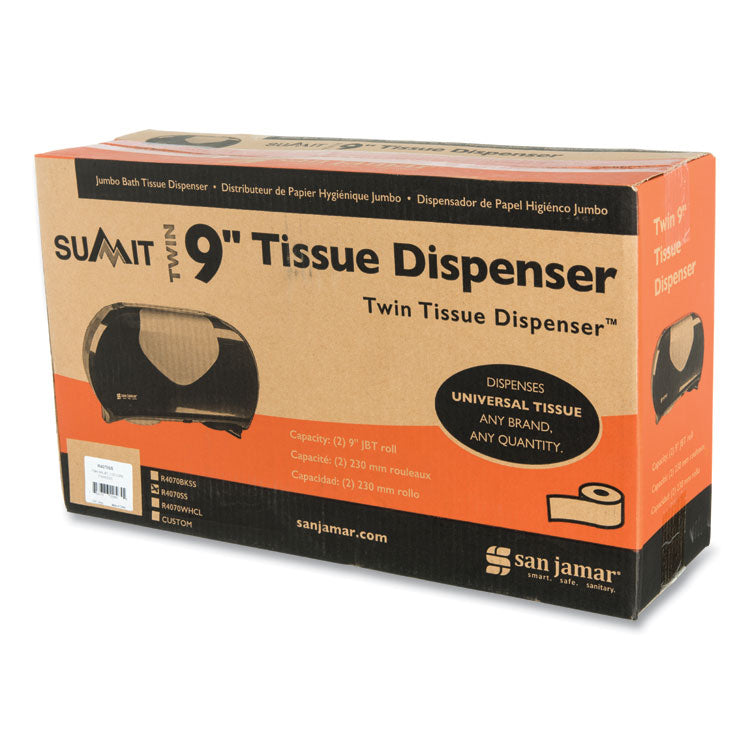 Twin 9" Jumbo Bath Tissue Dispenser, Summit, 19.25 x 6 x 12.25, Faux Stainless Steel