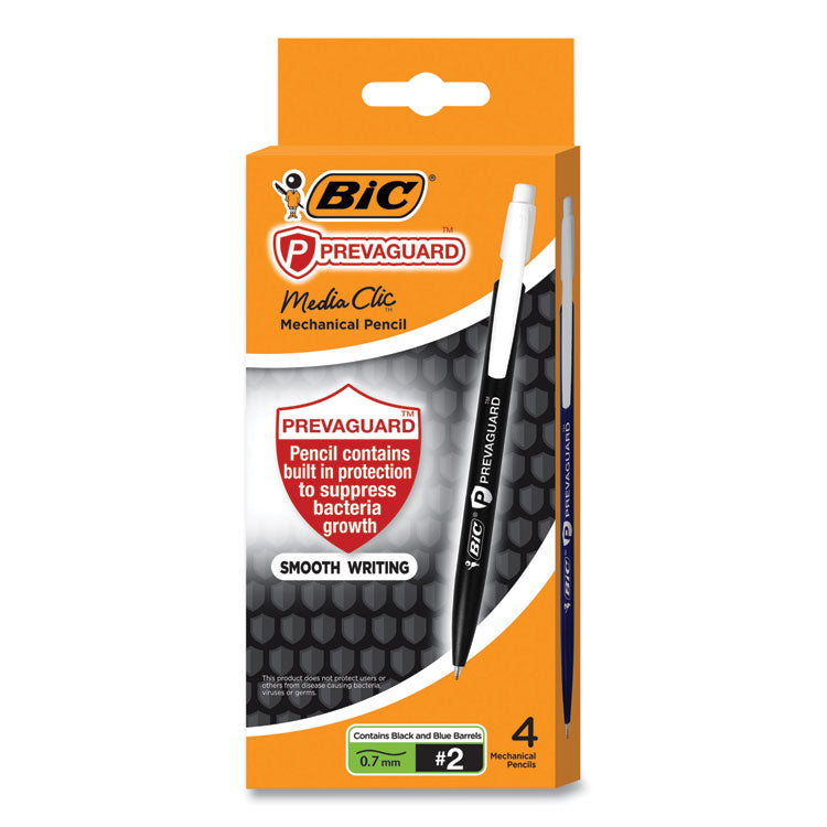 PrevaGuard Media Clic Mechanical Pencils, 0.7 mm, HB (#2), Black Lead, 2 Black Barrel/2 Blue Barrel, 4/Pack