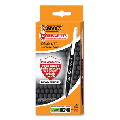 PrevaGuard Media Clic Mechanical Pencils, 0.7 mm, HB (#2), Black Lead, 2 Black Barrel/2 Blue Barrel, 4/Pack