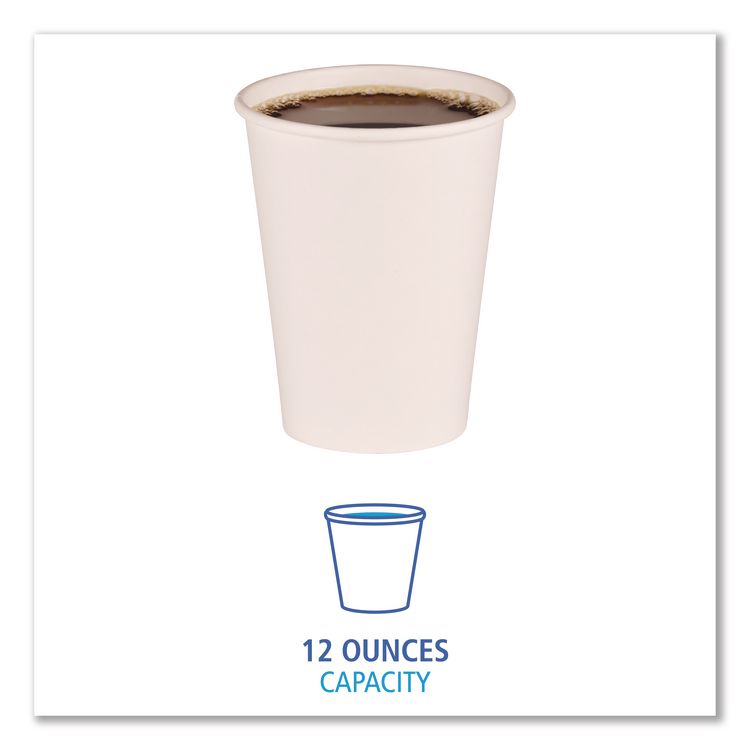 Paper Hot Cups, 12 oz, White, 50/Sleeve, 20 Sleeves/Carton