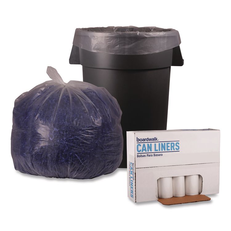Recycled Low-Density Polyethylene Can Liners, 45 gal, 1.1 mil, 40" x 46", Clear, Perforated, 10 Bags/Roll, 10 Rolls/Carton