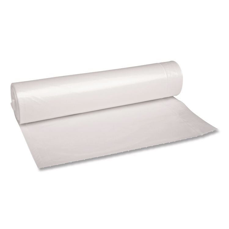 Recycled Low-Density Polyethylene Can Liners, 45 gal, 1.1 mil, 40" x 46", Clear, Perforated, 10 Bags/Roll, 10 Rolls/Carton