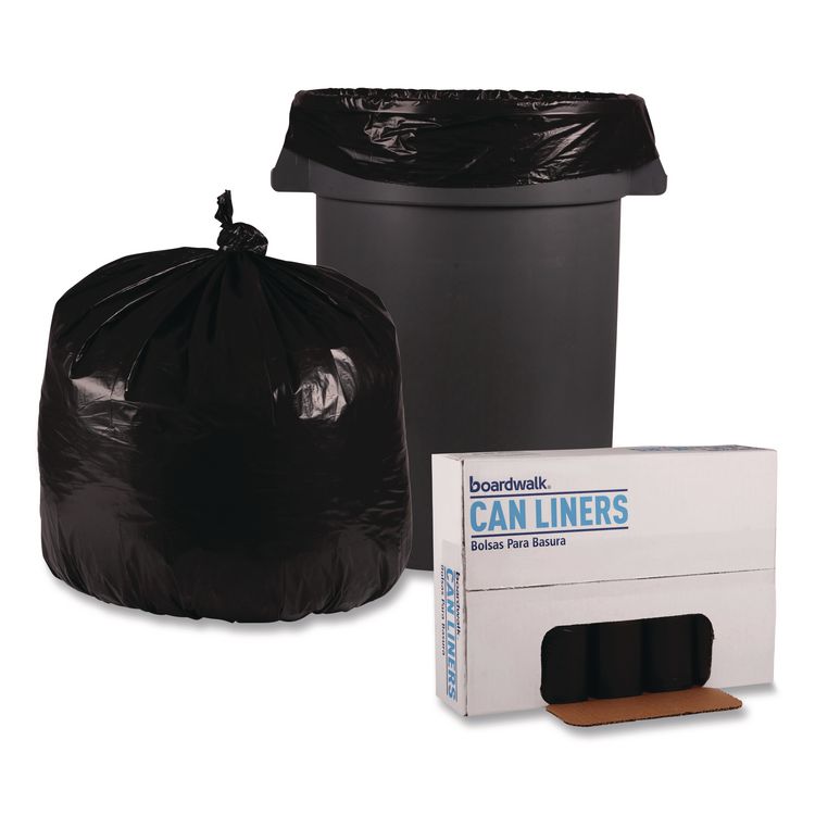 Recycled Low-Density Polyethylene Can Liners, 33 gal, 1.6 mil, 33" x 39", Black, Perforated, 10 Bags/Roll, 10 Rolls/Carton