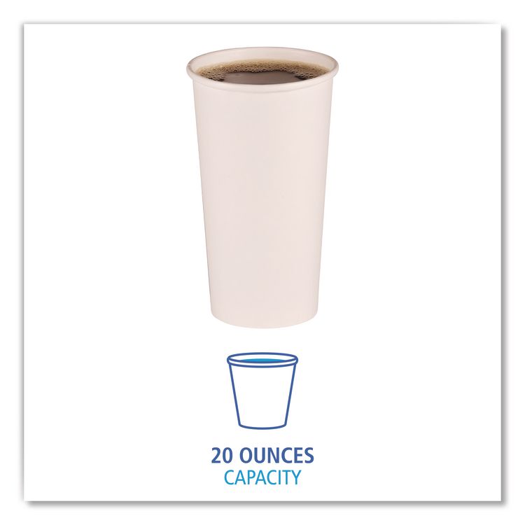Paper Hot Cups, 20 oz, White, 50/Sleeve, 12 Sleeves/Carton
