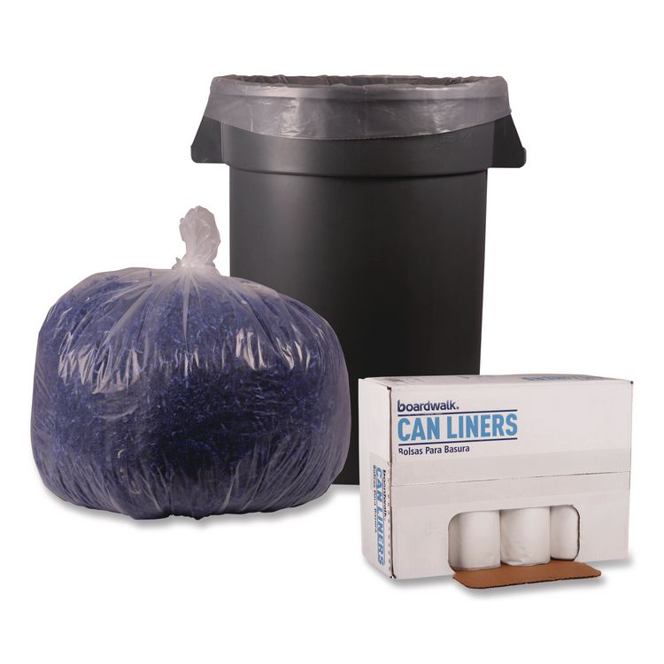 Recycled Low-Density Polyethylene Can Liners, 33 gal, 1.1 mil, 33" x 39", Clear, Perforated, 10 Bags/Roll, 10 Rolls/Carton