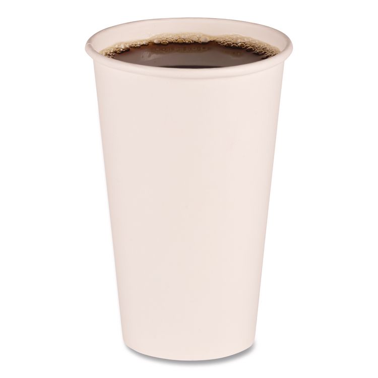 Paper Hot Cups, 16 oz, White, 50/Sleeve, 20 Sleeves/Carton