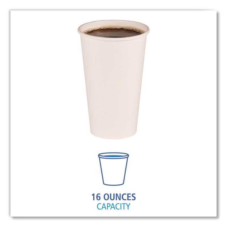 Paper Hot Cups, 16 oz, White, 50/Sleeve, 20 Sleeves/Carton