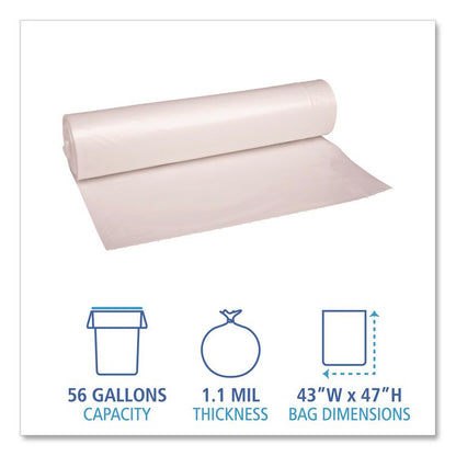 Recycled Low-Density Polyethylene Can Liners, 56 gal, 1.1 mil, 43" x 47", Clear, Perforated, 10 Bags/Roll, 10 Rolls/Carton