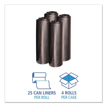 Recycled Low-Density Polyethylene Can Liners, 33 gal, 1.6 mil, 33" x 39", Black, Perforated, 10 Bags/Roll, 10 Rolls/Carton