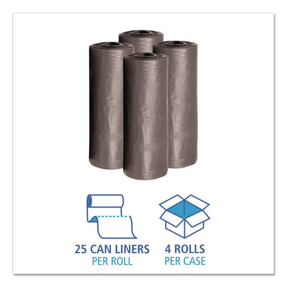 Low-Density Waste Can Liners, 30 gal, 0.95 mil, 30" x 36", Gray, Perforated Roll, 25 Bags/Roll, 4 Rolls/Carton
