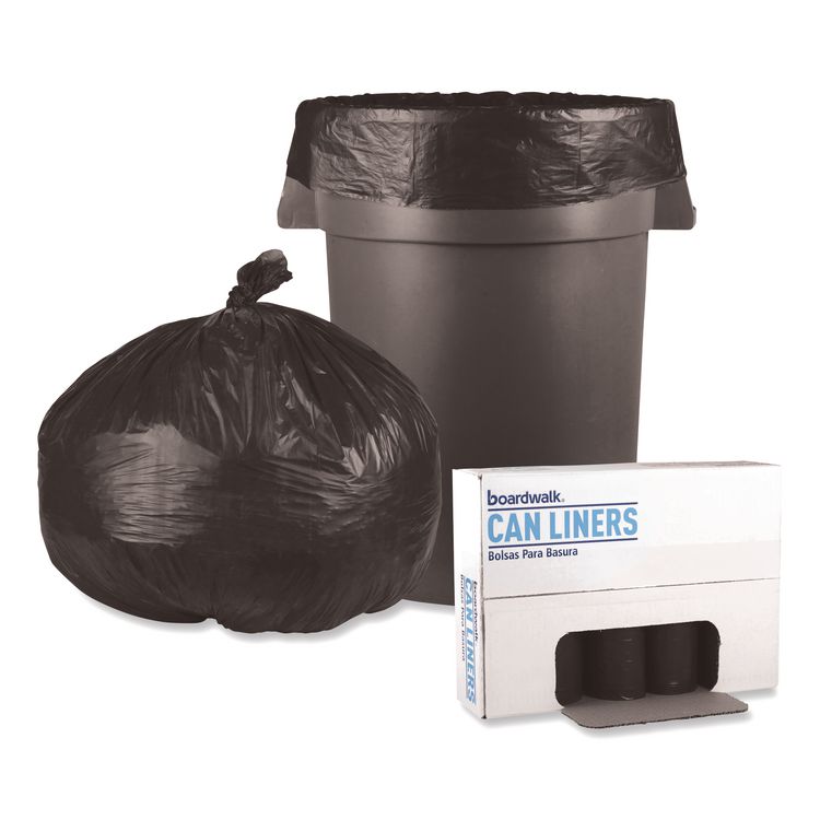 Low-Density Waste Can Liners, 56 gal, 0.6 mil, 43" x 47", Black, Perforated Roll, 25 Bags/Roll, 4 Rolls/Carton
