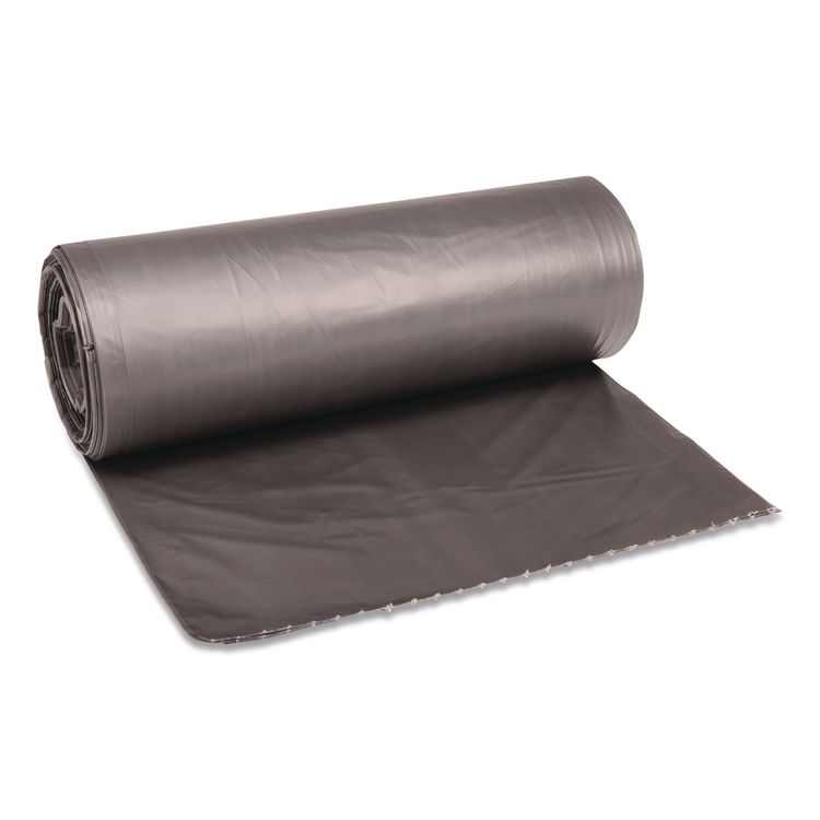 Low-Density Waste Can Liners, 60 gal, 1.1 mil, 38" x 58", Gray, Perforated Roll, 20 Bags/Roll, 5 Rolls/Carton