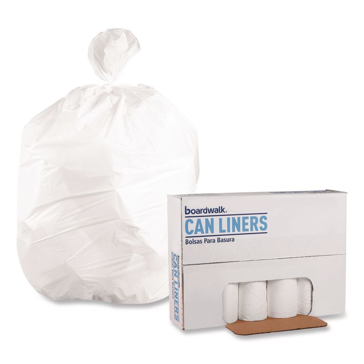 Low-Density Waste Can Liners, 10 gal, 0.4 mil, 24" x 23", White, Perforated Roll, 25 Bags/Roll, 20 Rolls/Carton