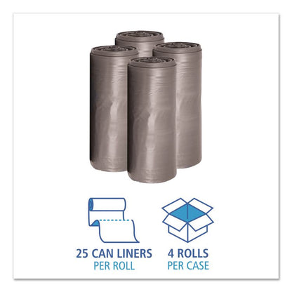 Low-Density Waste Can Liners, 33 gal, 1.1 mil, 33" x 39", Gray, Perforated Roll, 25 Bags/Roll, 4 Rolls/Carton
