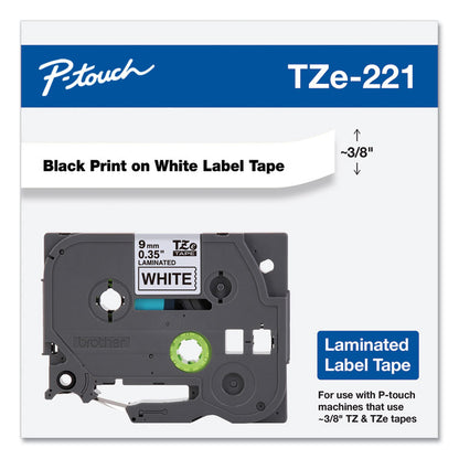 TZe Standard Adhesive Laminated Labeling Tape, 0.35" x 26.2 ft, Black on White