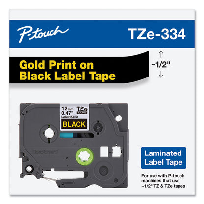 TZe Standard Adhesive Laminated Labeling Tape, 0.47" x 26.2 ft, Gold on Black