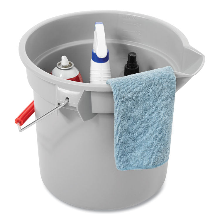 BRUTE Round Utility Pail, 14 qt, Plastic, Gray, 12" Diameter