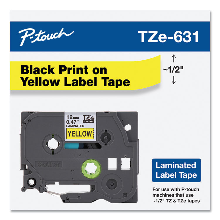 TZe Standard Adhesive Laminated Labeling Tape, 0.47" x 26.2 ft, Black on Yellow