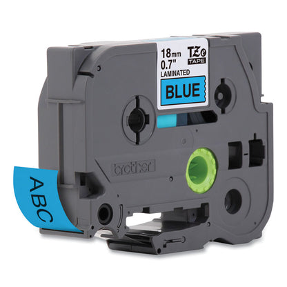 TZe Standard Adhesive Laminated Labeling Tape, 0.7" x 26.2 ft, Black on Blue