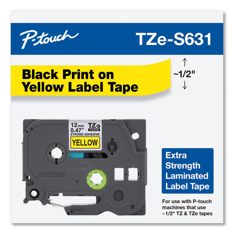 TZe Extra-Strength Adhesive Laminated Labeling Tape, 0.47" x 26.2 ft, Black on Yellow
