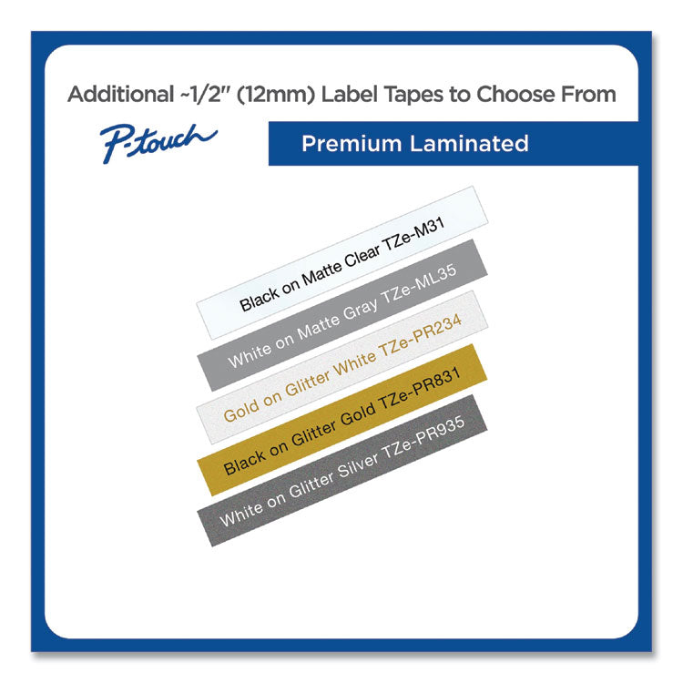 TZe Premium Laminated Tape, 0.47" x 26.2 ft, White on Silver