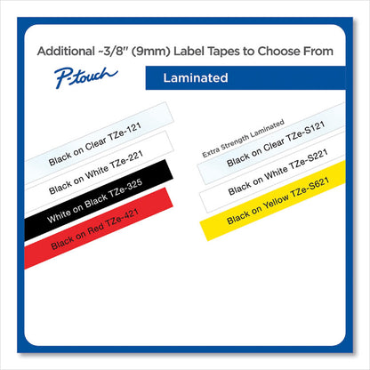 TZe Extra-Strength Adhesive Laminated Labeling Tape, 0.35" x 26.2 ft, Black on White